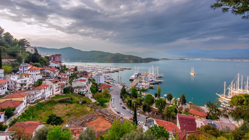 Wooden gulets moored in Fethiye marina, where most blue cruises begin