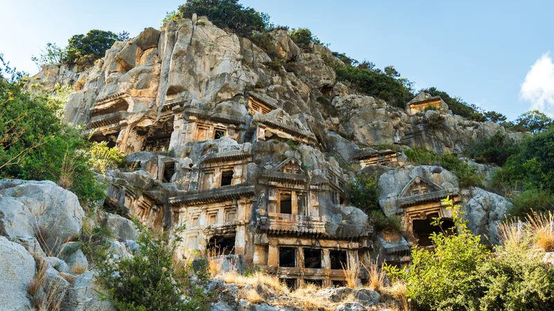 The rock-cut tombs and theatre at Myra, near Demre