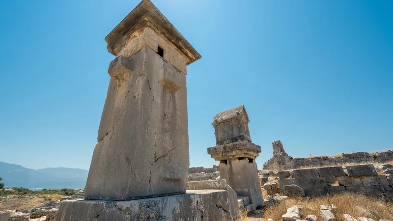 The pillar tombs standing above the ruins of Xanthos